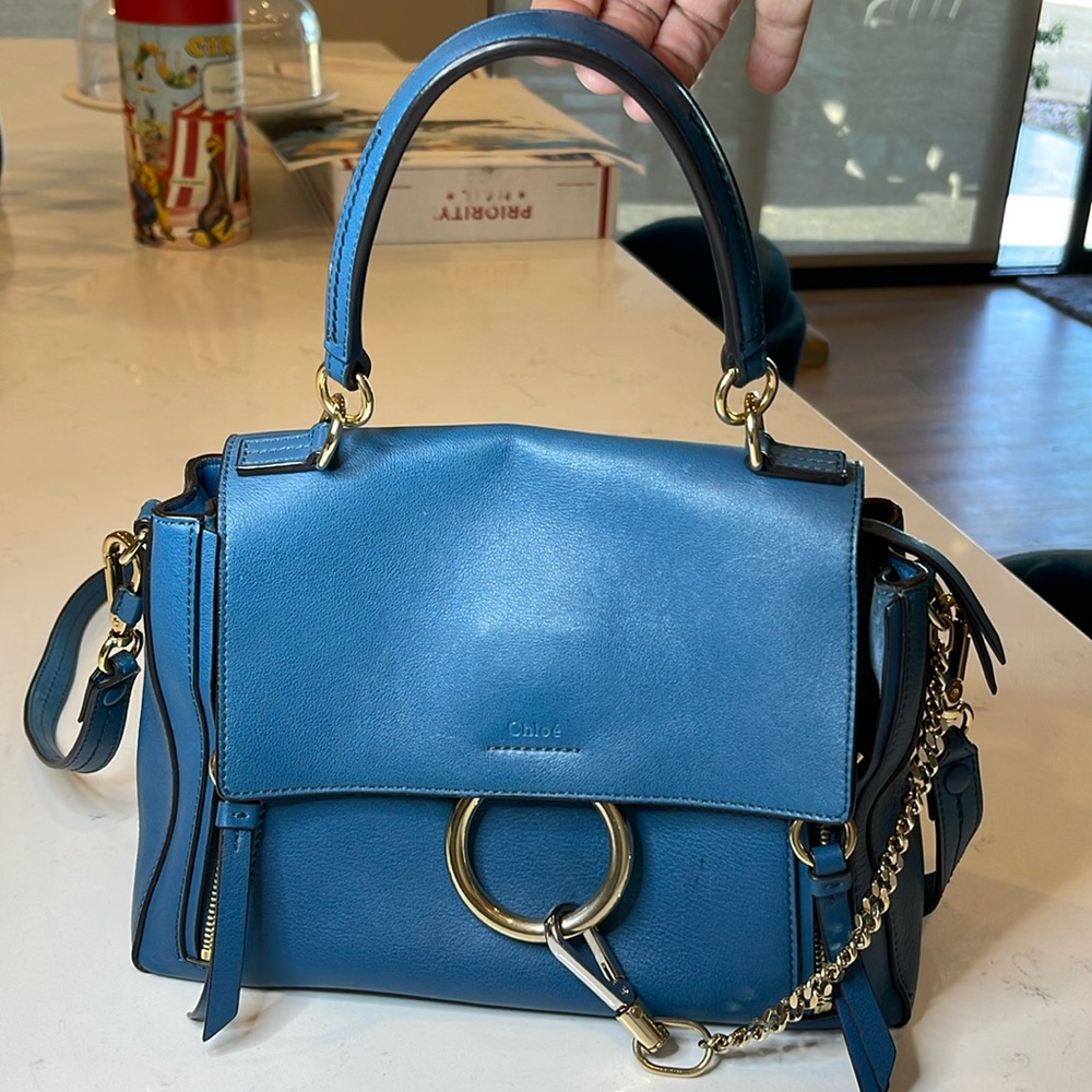 Chloe handbag, lagoon blue leather and suede with gold tone hardware